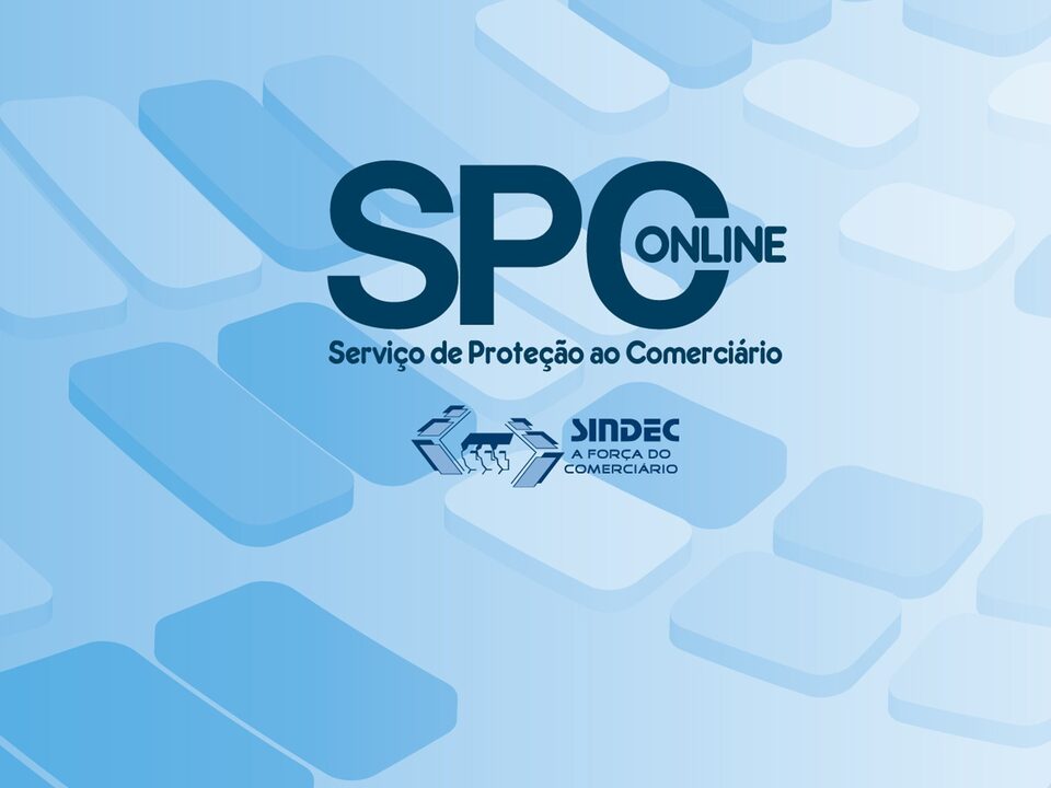 Fundo azul claro com a logomarca SPC on line, Serviço de Proteção ao Comerciário-Sindec.